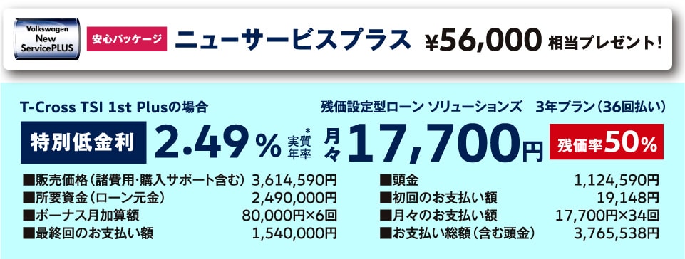 残価設定型ローン ソリューションズ　3年プラン（36回払い）