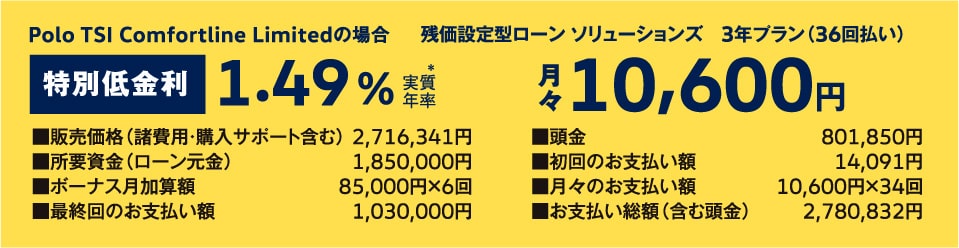 残価設定型ローン ソリューションズ　3年プラン（36回払い）